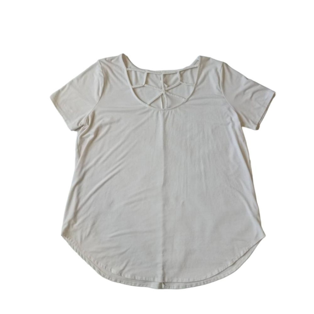 Zenana Premium Plus Size White Cut Out Cage Neckline Short Sleeve Tee Women's 3X